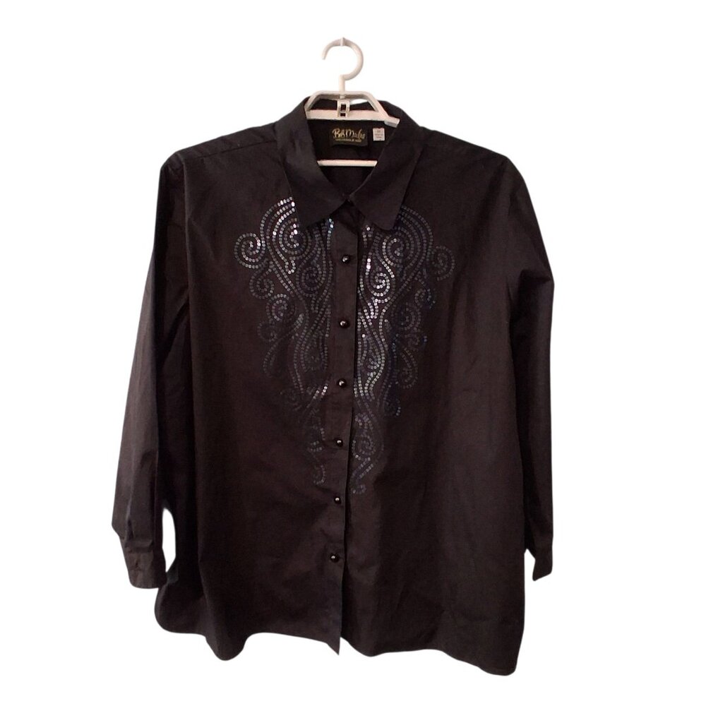 Bob Mackie button shirt womens 3X black sequin western